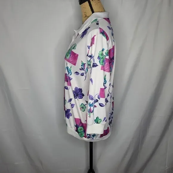 Vintage Colorful Floral Short Sleeve Polo Shirt Cottagecore - Picture 3 of 10